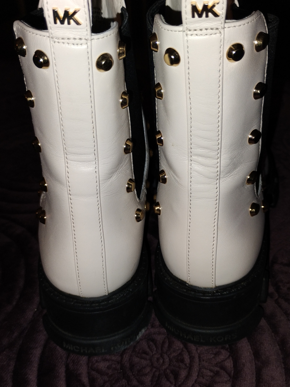 MICHAEL Michael Kors White Leather Chelsea Booties with Gold Studs - Picture 4 of 9